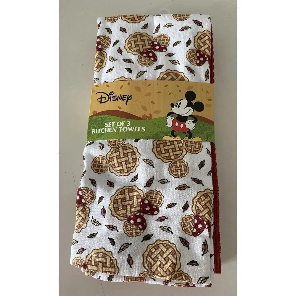 3 Pack Disney Mickey Minnie Mouse Autumn Fall Pie Leaves Kitchen Towels 16 X 26”